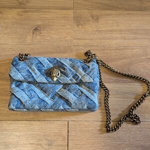 Kurt Geiger Quilted Blue Denim Crossbody with Brass Chain